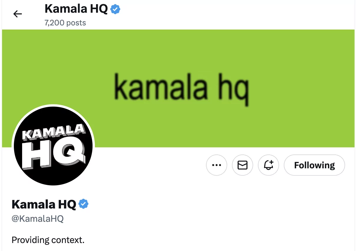 A screenshot of the Kamala HQ X account. 