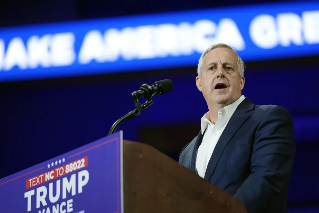 Republican National Committee chair Michael Whatley speaks before Republican presidential candidate former President Donald Trump speaks at a campaign rally Wednesday, July 24, 2024, in Charlotte, N.C. (AP Photo/Alex Brandon)