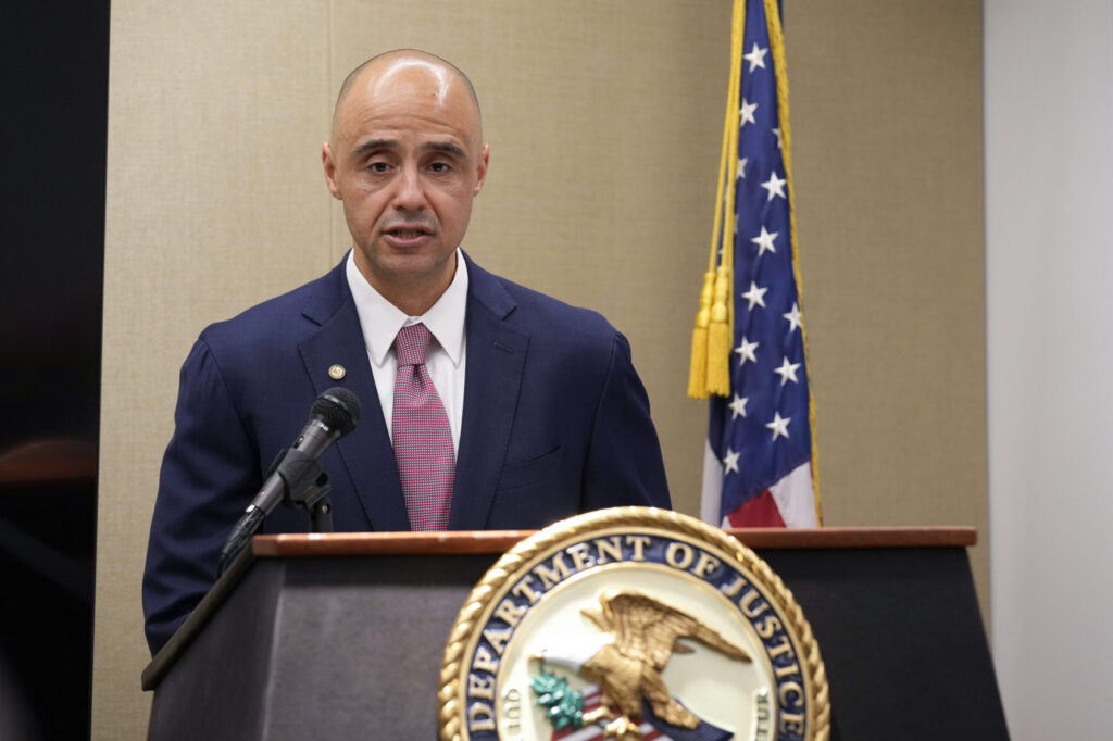 U.S. Attorney for the District of Colombia Matthew Graves speaks about the unfolding of the January 6 attack on the Capitol during a presentation ahead of this year's third anniversary in Washington, Thursday, Jan. 4, 2024. (AP Photo/Susan Walsh)