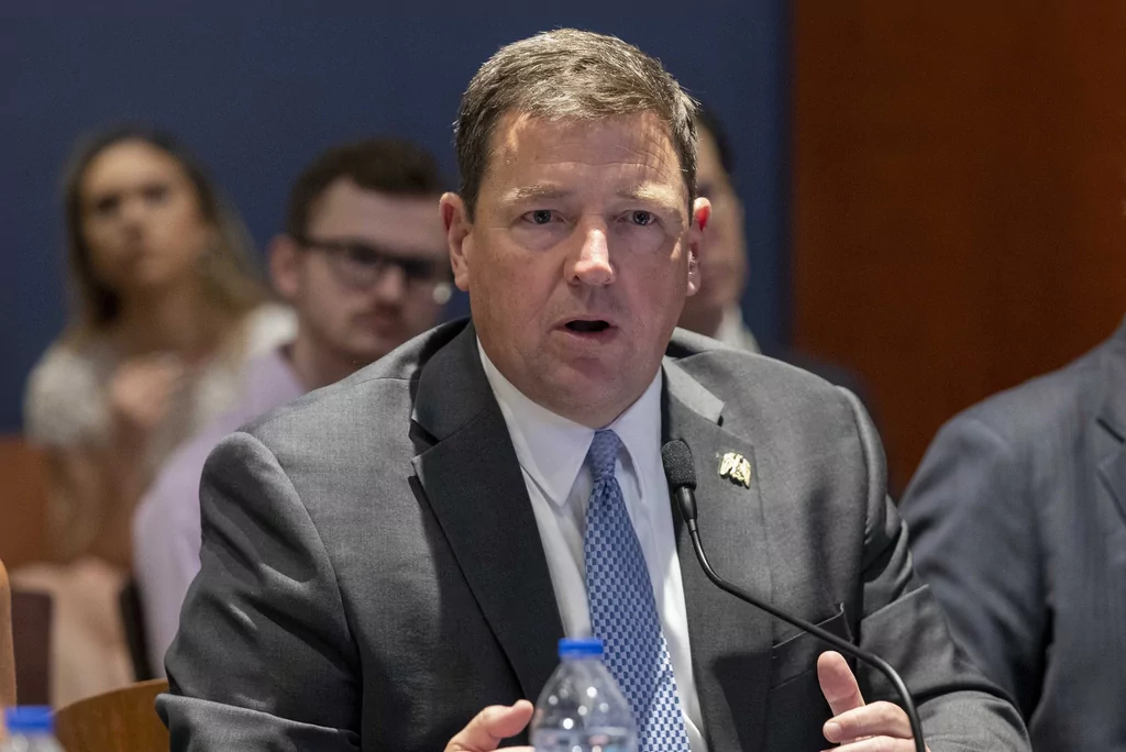 FILE - Ed Martin speaks at an event hosted by Rep. Matt Gaetz, R-Fla., at the Capitol in Washington, June 13, 2023. (AP Photo/Amanda Andrade-Rhoades, File)