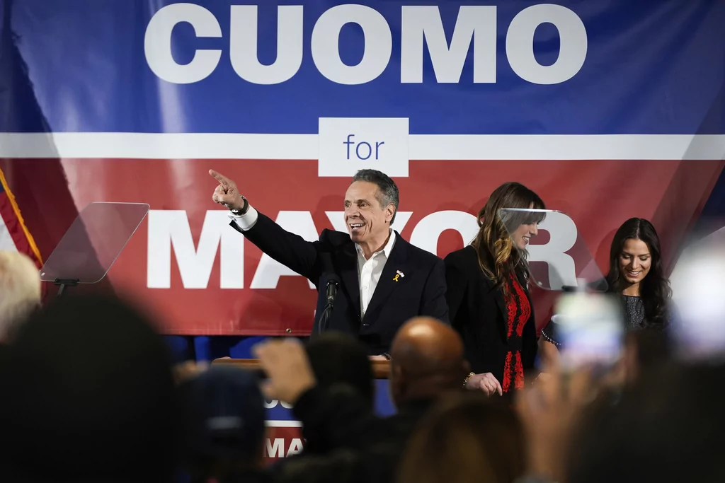 Former New York Gov. Andrew Cuomo speaks at the New York City District Council of Carpenters while campaigning for mayor of New York City, Sunday, March 2, 2025. (AP Photo/Julia Demaree Nikhinson)