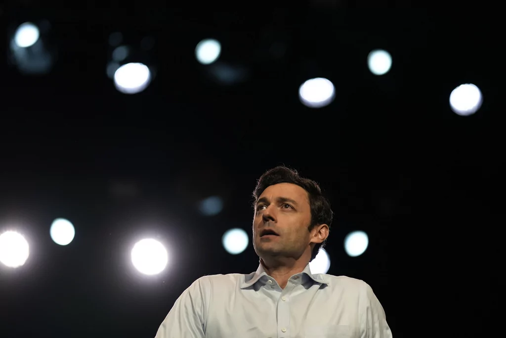 U.S. Sen. Jon Ossoff, D-Ga., speaks during a Rally for our Republic gathering, Saturday, March 22, 2025, in Atlanta. 