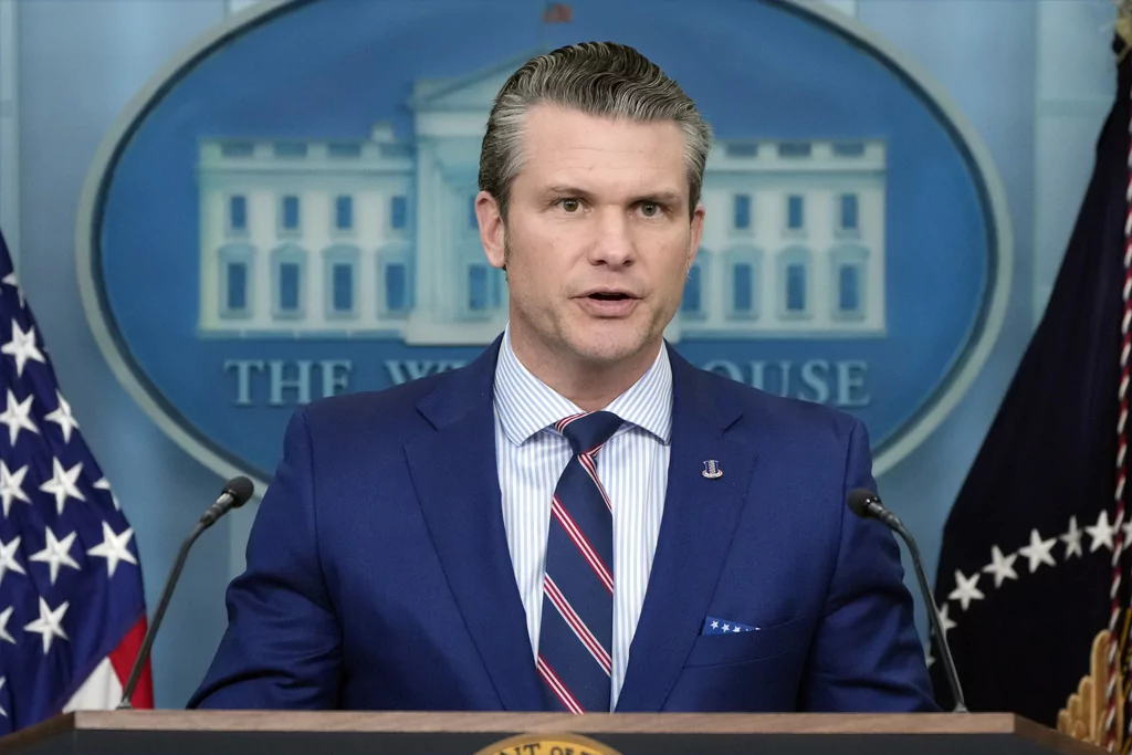 Defense Secretary Pete Hegseth speaks in the James Brady Press Briefing Room at the White House, Thursday, Jan. 30, 2025, in Washington.