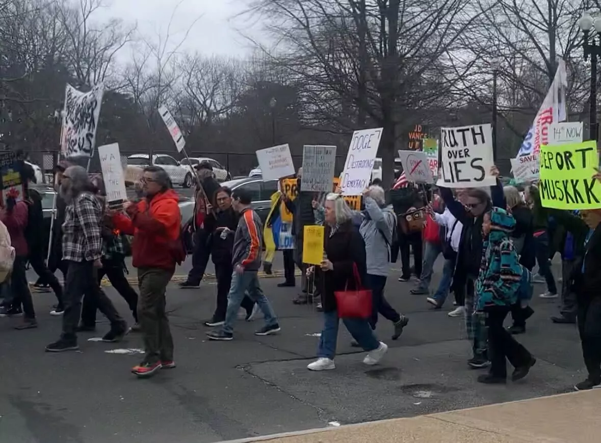 Footage from the Media March protest against Fox News in Washington, D.C.