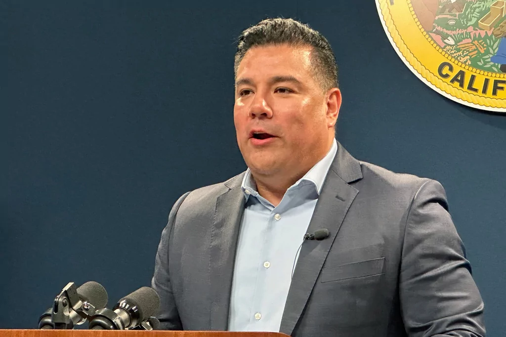 FILE - California Insurance Commissioner Ricardo Lara speaks during a news conference in a Sacramento, Calif., on Thursday, Sept. 21, 2023. (AP Photo/Adam Beam,File)