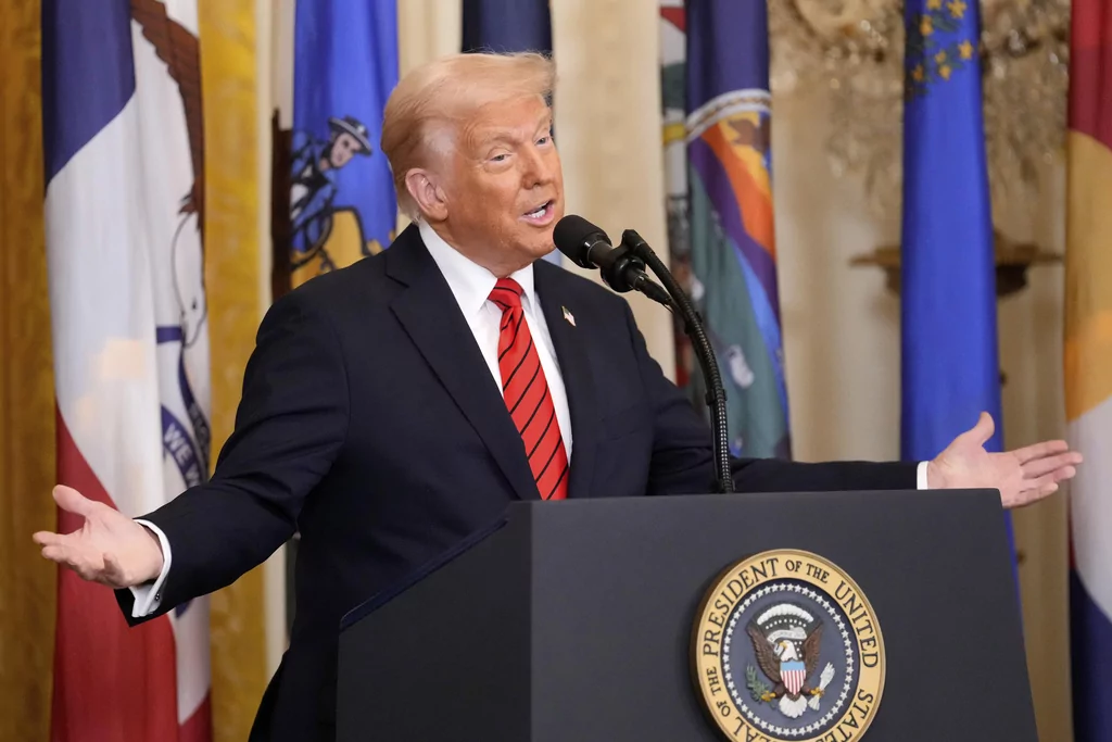 President Donald Trump speaks at an education event and executive order signing in the East Room of the White House in Washington, Thursday, March 20, 2025. 