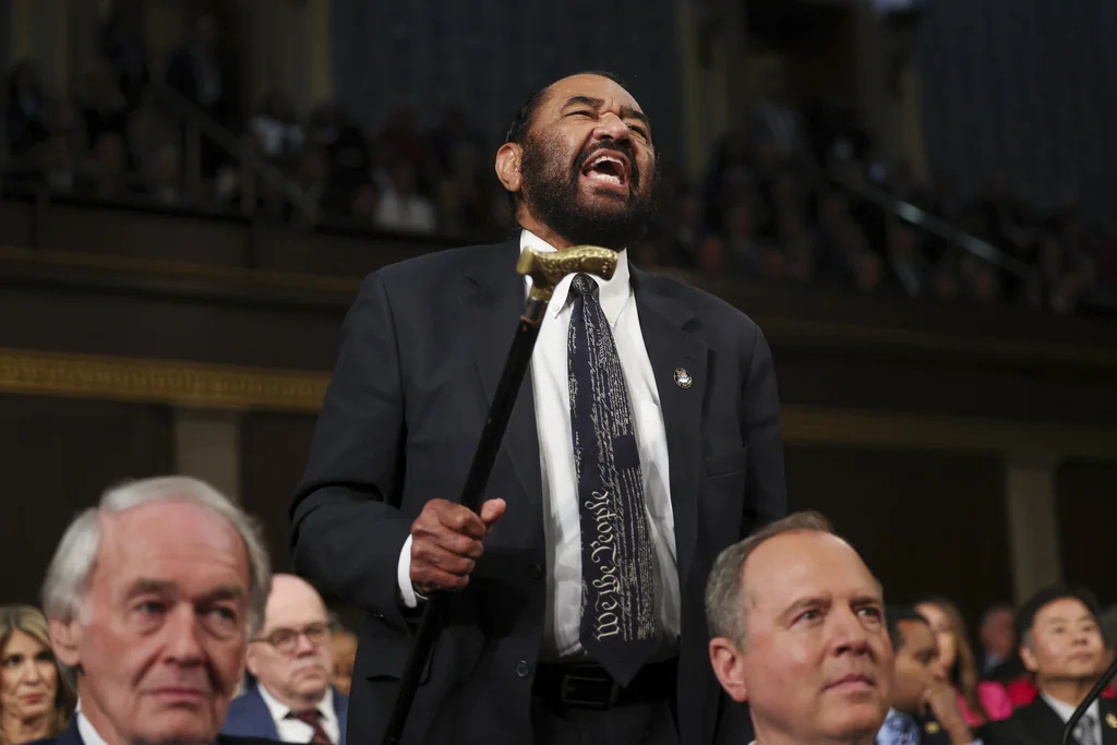 Rep. Al Green, D-Texas, shouts as President Donald Trump addresses a joint session of Congress at the Capitol in Washington, Tuesday, March 4, 2025.