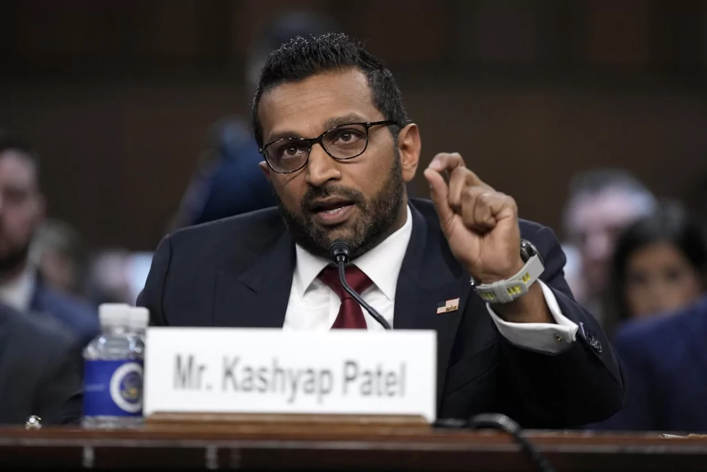 Kash Patel, President Donald Trump's choice to be director of the FBI, appears before the Senate Judiciary Committee for his confirmation hearing, at the Capitol in Washington, Thursday, Jan. 30, 2025. (AP Photo/Ben Curtis)