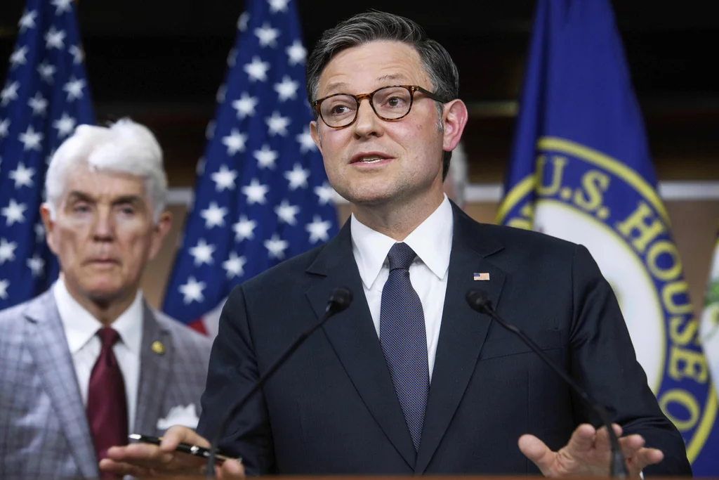House Speaker Mike Johnson, R-La., speaks during a news conference at the Capitol, May 6, 2025, in Washington.