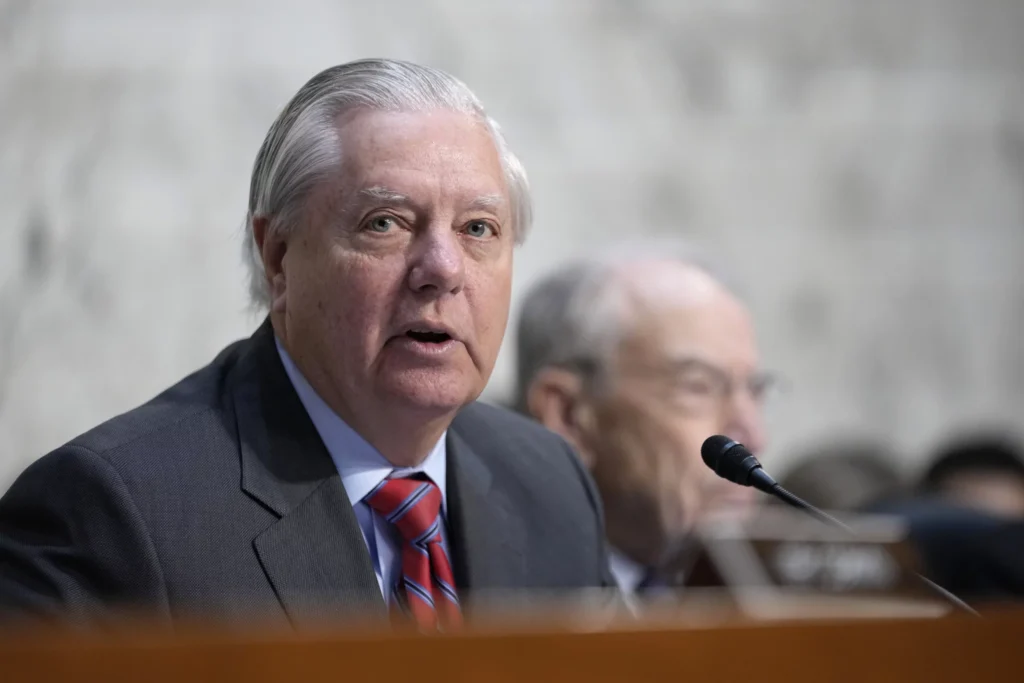 Sen. Lindsey Graham, R-S.C., speaks during the Senate Judiciary Committee confirmation hearing for Kash Patel, President Donald Trump's choice to be director of the FBI, at the Capitol in Washington, Thursday, Jan. 30, 2025. (AP Photo/Ben Curtis)