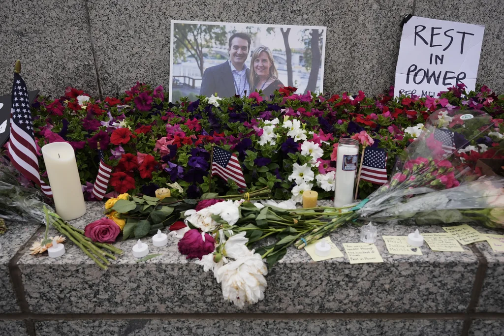 A memorial for Minnesota state Rep. Melissa Hortman and her husband Mark is seen at the state Capitol, Sunday, June 15, 2025, in St. Paul, Minn.