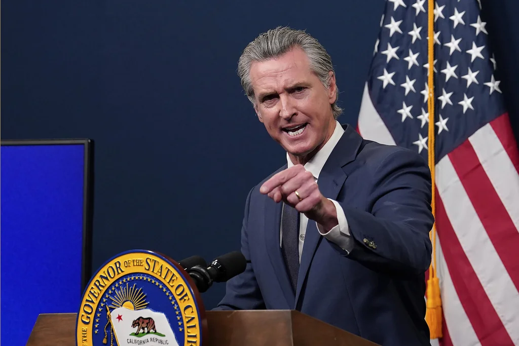 Calif. Gov. Gavin Newsom presents his revised state budget during a news conference in Sacramento, Calif., Wednesday, May 14, 2025.