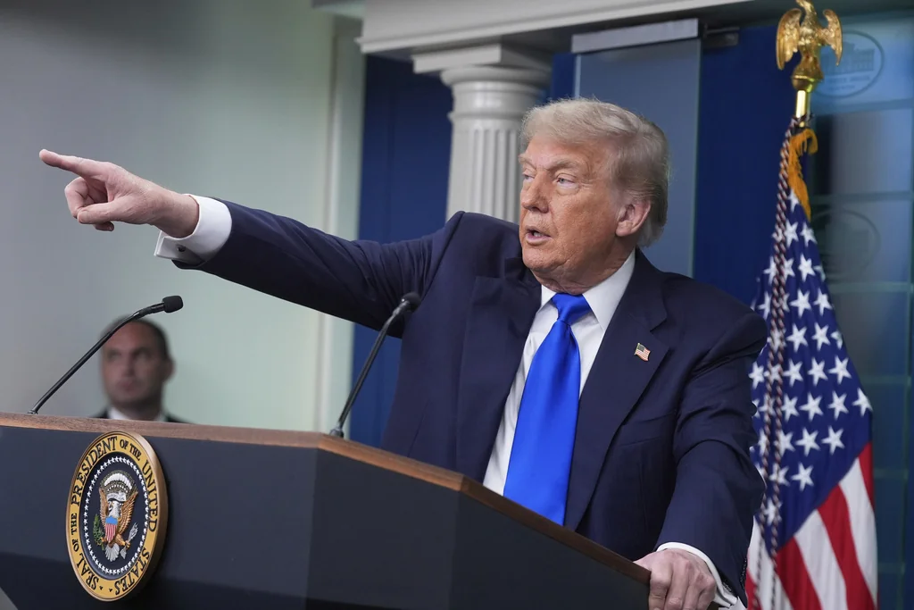 President Donald Trump speaks to the media, Friday, June 27, 2025, in the briefing room of the White House in Washington.