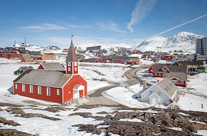Greenland’s capital, Nuuk, where a third of the population lives, May 2025. (Bethany Williams)
