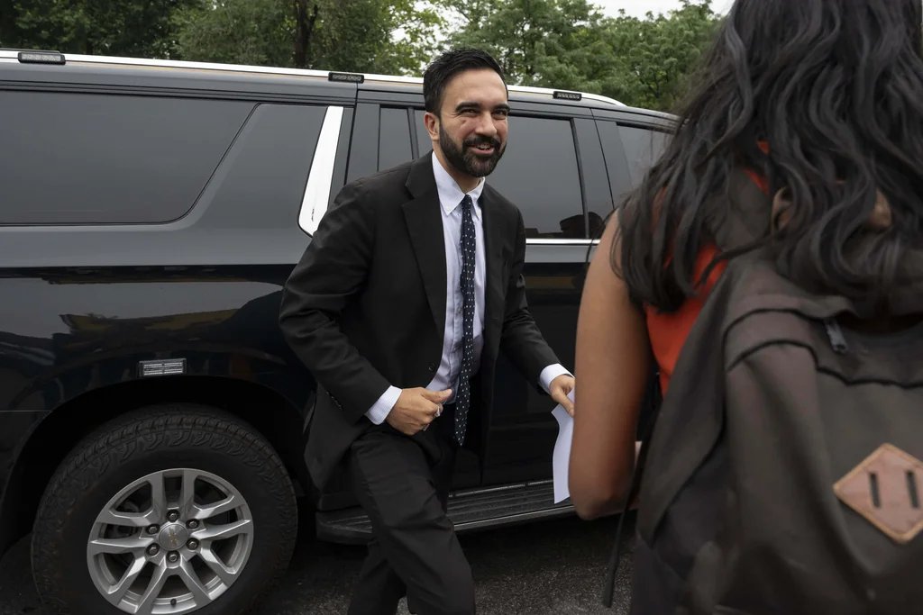 Assemblyman Zohran Mamdani talks to people after the New York City Democratic Mayoral Primary Debate at the John Jay College of Criminal Justice in the Gerald W. Lynch Theater on Thursday, June 12, 2025 in New York City.