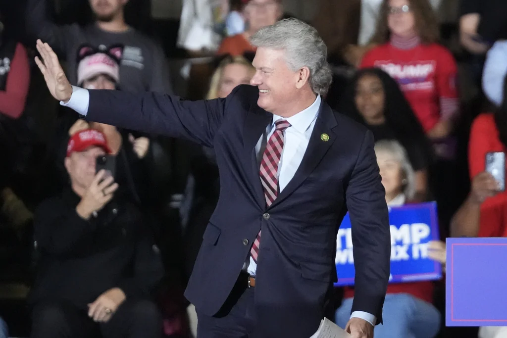 Rep. Mike Collins, R-Ga., arrives to speak before Republican vice presidential nominee Sen. JD Vance, R-Ohio, at a campaign event Monday, Nov. 4, 2024, in Atlanta.