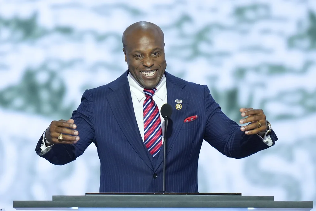 Rep. Wesley Hunt, R-Texas, speaking on the first day of the Republican National Convention, Monday, July 15, 2024, in Milwaukee.