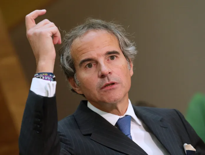International Atomic Energy Agency Director General Rafael Grossi addresses the media after arriving at the Vienna International Airport in Schwechat, Austria, May 7, 2024.