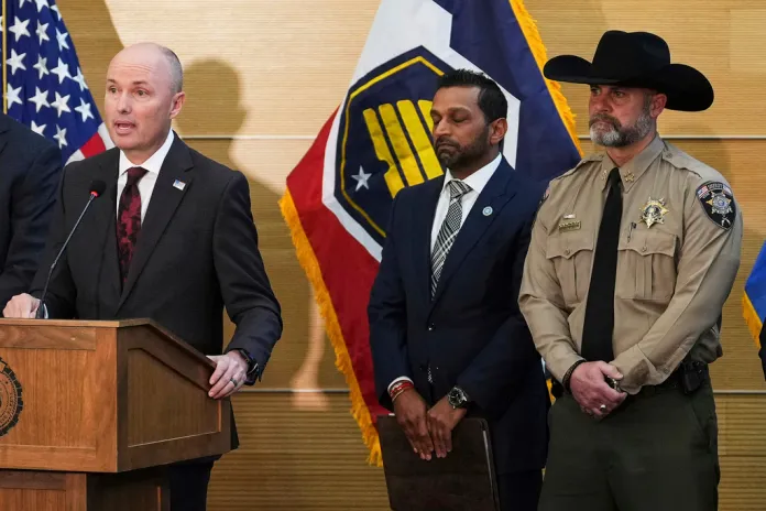 Utah Gov. Spencer Cox speaks during a press conference at Utah Valley University.