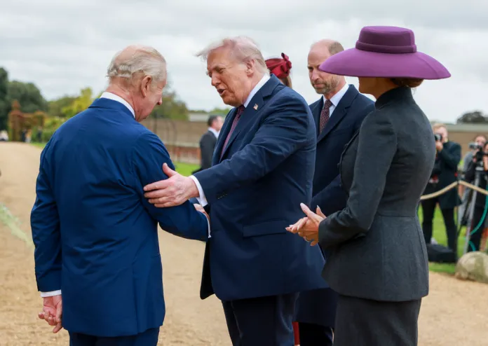 Trump shaking hands with King Charles