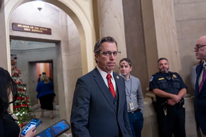 Rep. Andy Ogles (R-TN) arrives for a meeting at the Capitol in Washington, Friday, Dec. 20, 2024.