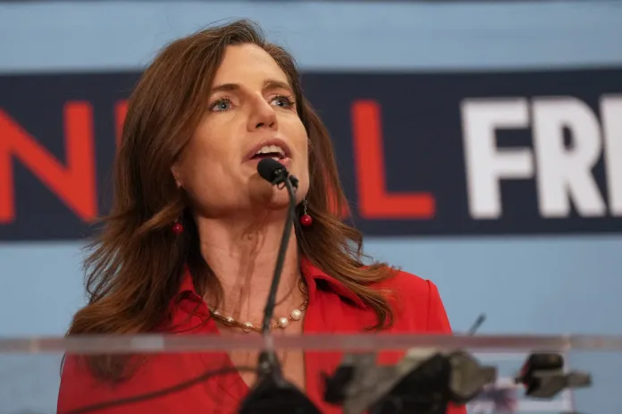 Rep. Nancy Mace (R-SC) speaks at a "Freedom Fry" event hosted by Rep. Russell Fry (R-SC) on Monday, Aug. 18, 2025, in Myrtle Beach, South Carolina.