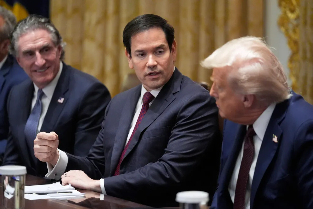 From left: Interior Secretary Doug Burgum, Secretary of State Marco Rubio, and President Donald Trump.