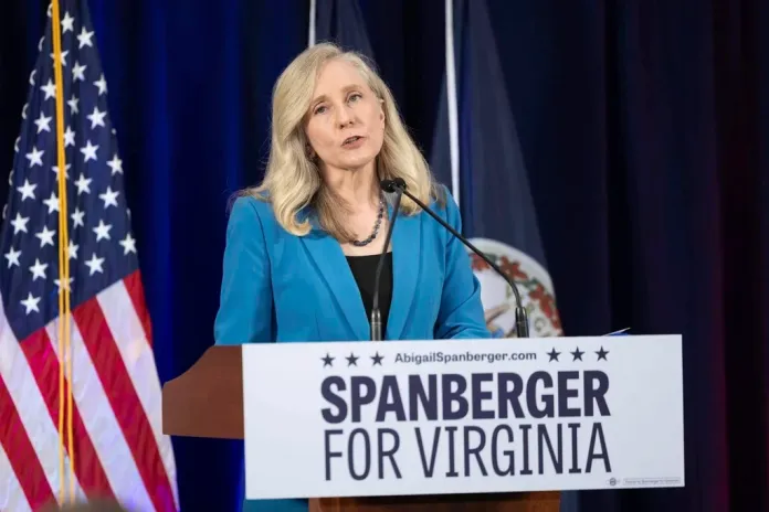 Former Democratic Virginia Rep. Abigail Spanberger, Democratic Virginia gubernatorial candidate, addresses a crowd at a rally.