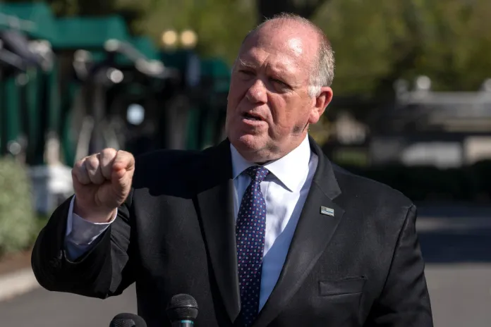White House border czar Tom Homan speaks with reporters at the White House, Tuesday, Sept. 9, 2025, in Washington. 
