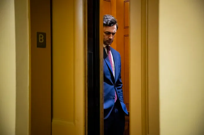 Sen. Jon Ossoff (D-GA) boards an elevator during a Senate vote at the Capitol, in Washington, D.C., Thursday, Feb. 1, 2024.