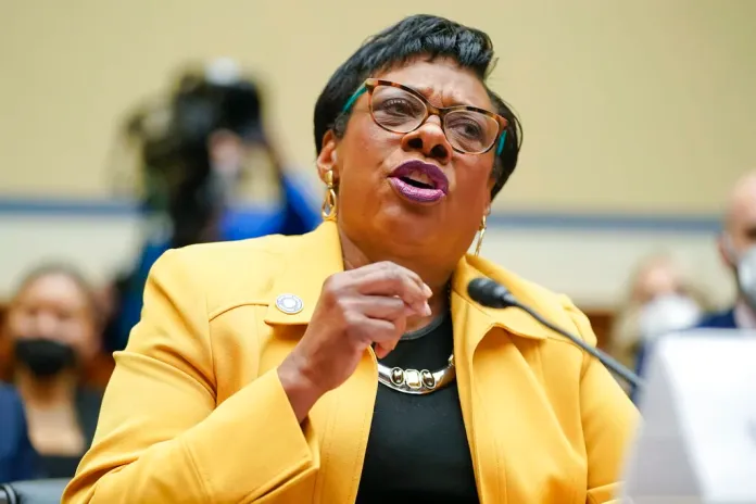 National Education Association President Becky Pringle testifies during a House Committee on Oversight and Reform hearing on gun violence on Capitol Hill in Washington, Wednesday, June 8, 2022. (AP Photo/Andrew Harnik, Pool)
