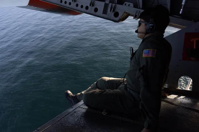 Dropmaster AMT3 Sebastian Hernandez onboard a HC-144A Maritime Patrol Aircraft.