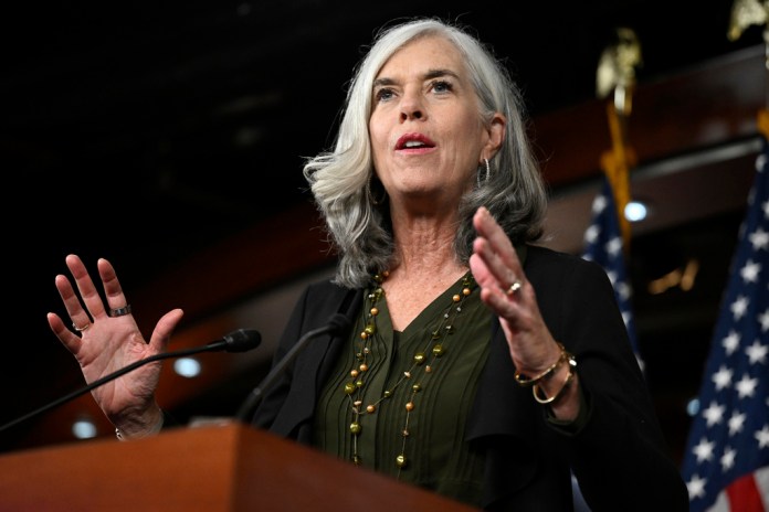 Katherine Clark speaks at a podium