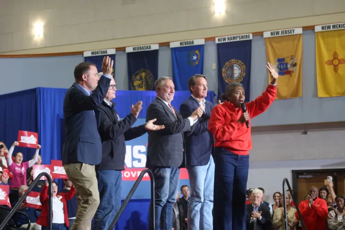 The entire Republican ticket appears together on stage in Purcellville, Virginia on Saturday November 1, 2025. (Samantha-Jo Roth, Washington Examiner)