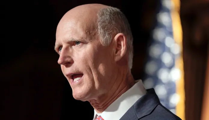 Sen. Rick Scott, R-Fla., speaks during a news conference on border security and funding on Capitol Hill.