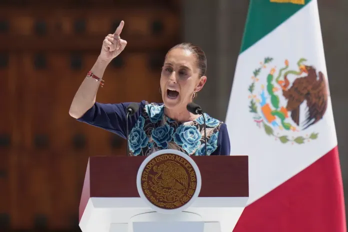 Mexican President Claudia Sheinbaum addresses supporters