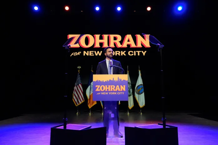 Zohran Mamdani speaks after winning the mayoral election, Tuesday, Nov. 4, 2025, in New York. (AP Photo/Yuki Iwamura)