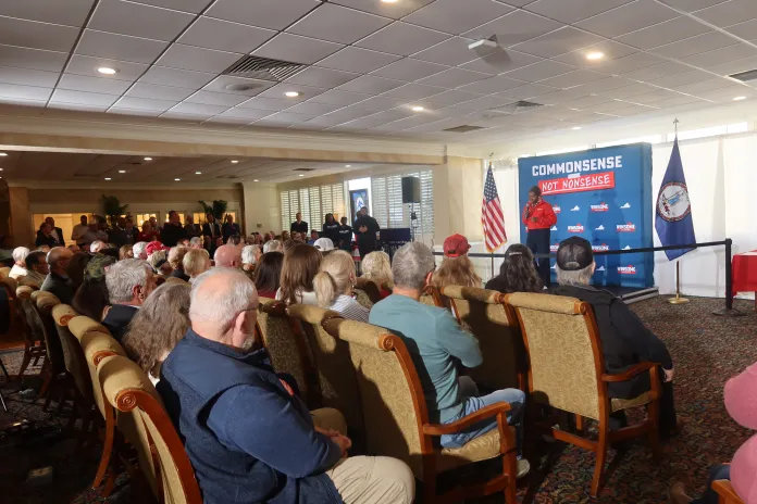 Lt. Gov. Winsome Earle-Sears speaks to supporters during a campaign rally in Roanoke, Virginia, on Monday. (Samantha-Jo Roth, Washington Examiner). 