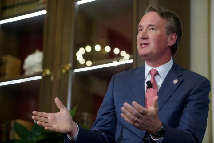 Virginia Gov. Glenn Youngkin speaks during the "Monumental Conversation On the Road to 250" panel discussion at the Waldorf Astoria Hotel, Thursday, Sept. 18, 2025, in Washington. (AP Photo/Rod Lamkey, Jr.)