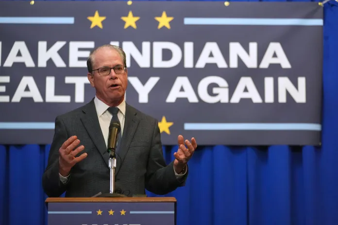 Gov. Mike Braun (R-IN) speaks during a Make Indiana Healthy Again initiative event.