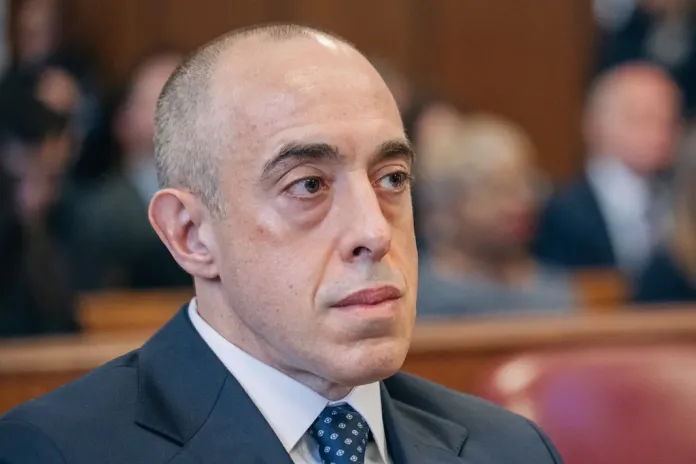 FILE - Emil Bove, attorney for then former President Donald Trump, attends Manhattan criminal court during Trump's sentencing in the hush money case in New York, Jan. 10, 2025. (Jeenah Moon/Bloomberg via AP, File)