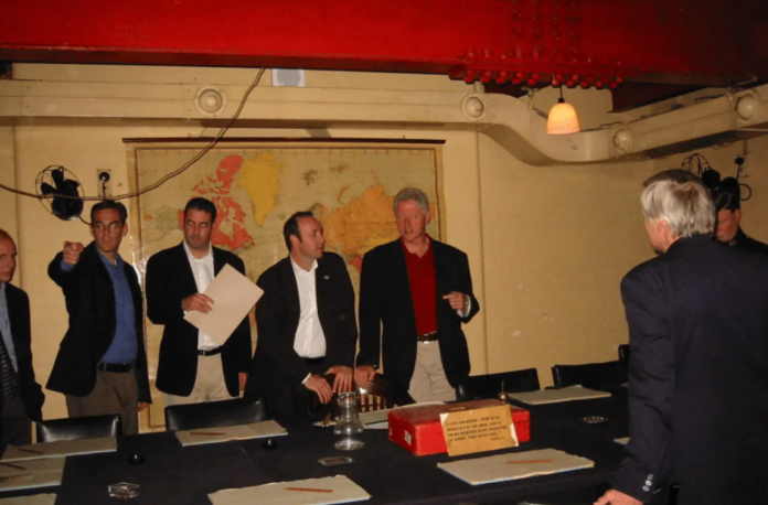 Former President Bill Clinton tours Winston Churchill’s Second World War war room in London.