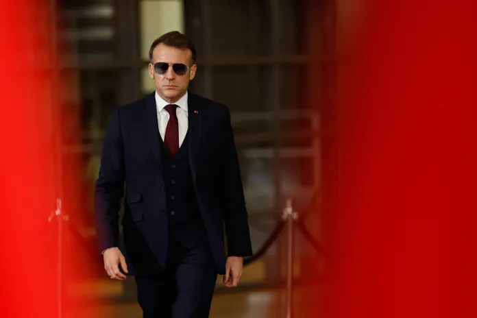 French President Emmanuel Macron speaks arrives in Brussels for emergency summit with European leaders