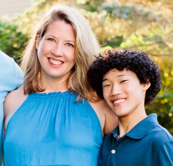 Christine Lane with her son, Spencer, who had been attending the U.S. Figure Skating National Development Camp.