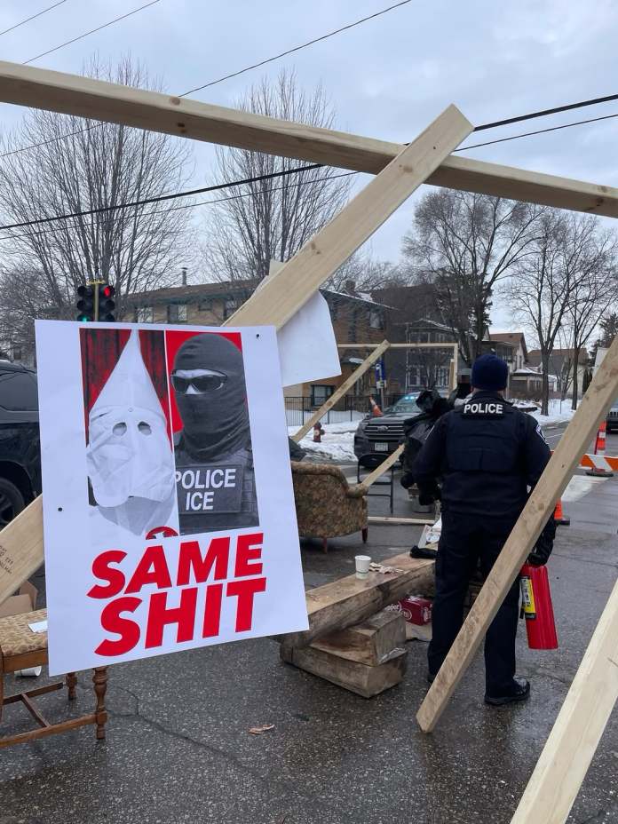 Anti-ICE activists posted flyers comparing police to the Ku Klux Klan. (Detritus Books via Instagram)