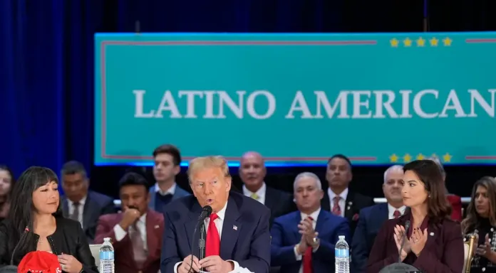 President Donald Trump participates in a roundtable with Latino leaders.