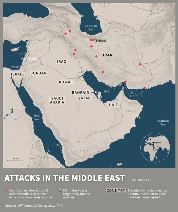 Where the U.S. and Israel have launched strikes against Iran.