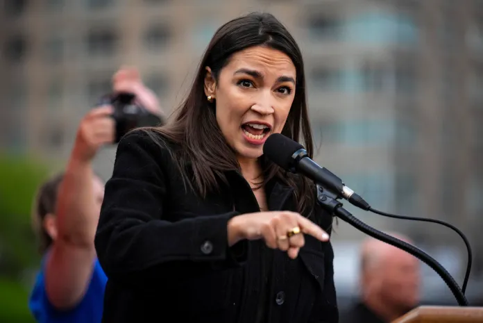 Rep. Alexandria Ocasio-Cortez (D-N.Y.) speaks at the NYCLU's May Day rally