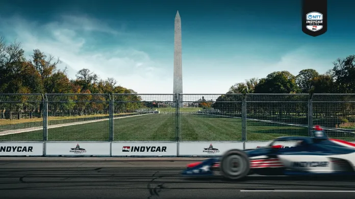mock up of indy car racing on the national mall
