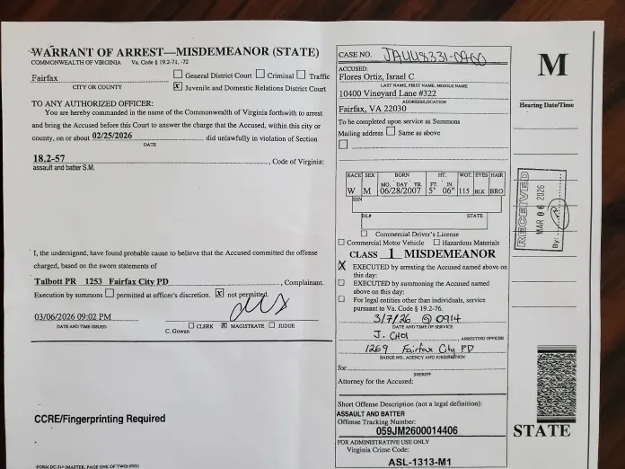 Israel Christopher Flores-Ortiz's charge papers {Courtesy of Stacy Langton)